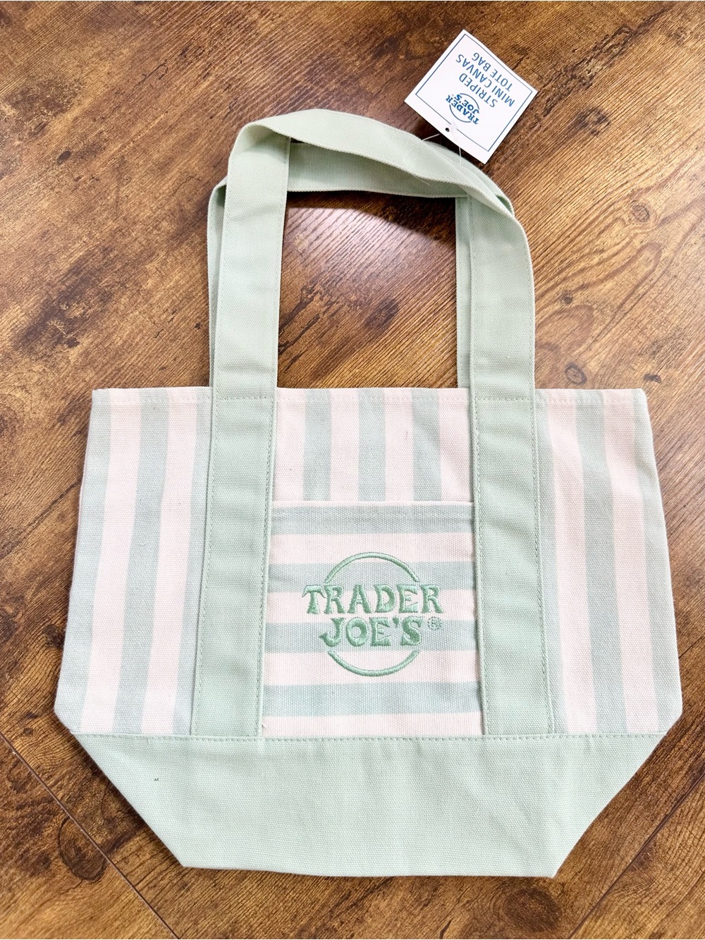 Trader Joe’s Pastel Mint Green Stripe Canvas Mini Tote Bag
